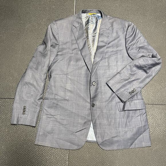 Hickey Freeman Madison 44R Wool Silk Plaid 2 Button Navy Blue Sport Coat Blazer - Picture 1 of 12
